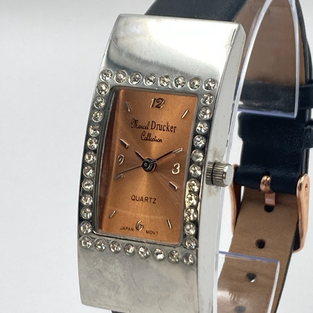 Marcel Drucker Women's Watch Silver Tone Crystals Salmon Dial New Battery 8.75"